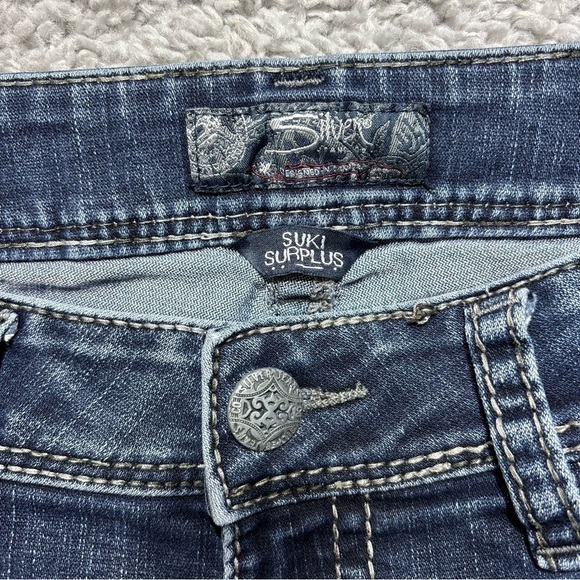 Silver Jeans Womens 30 Suki Surplus Flare Low Rise Flap Pockets Embroidered - Picture 2 of 5